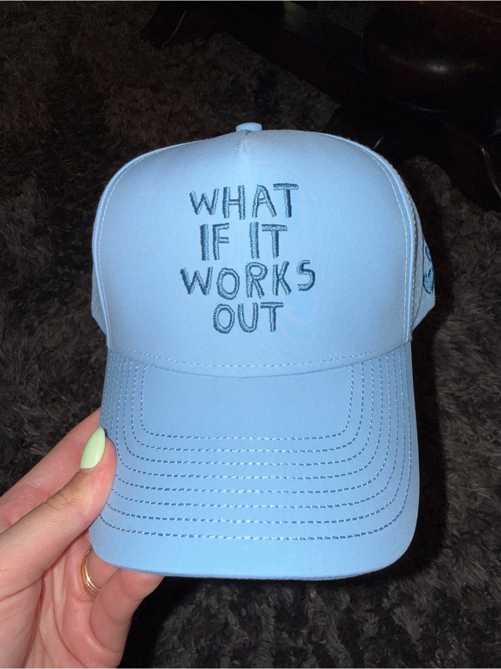 Embroidered 'What If It Works Out' Light Blue Baseball Cap